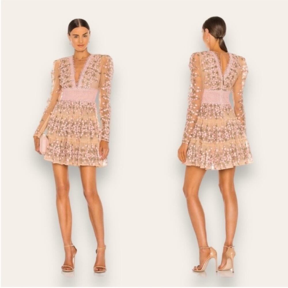 Bronx and Banco Megan Long Sleeve Mini Dress in Rose Pink Small (2-4 US) Women’s